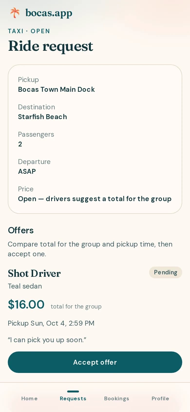 Passenger comparing driver offers on a phone