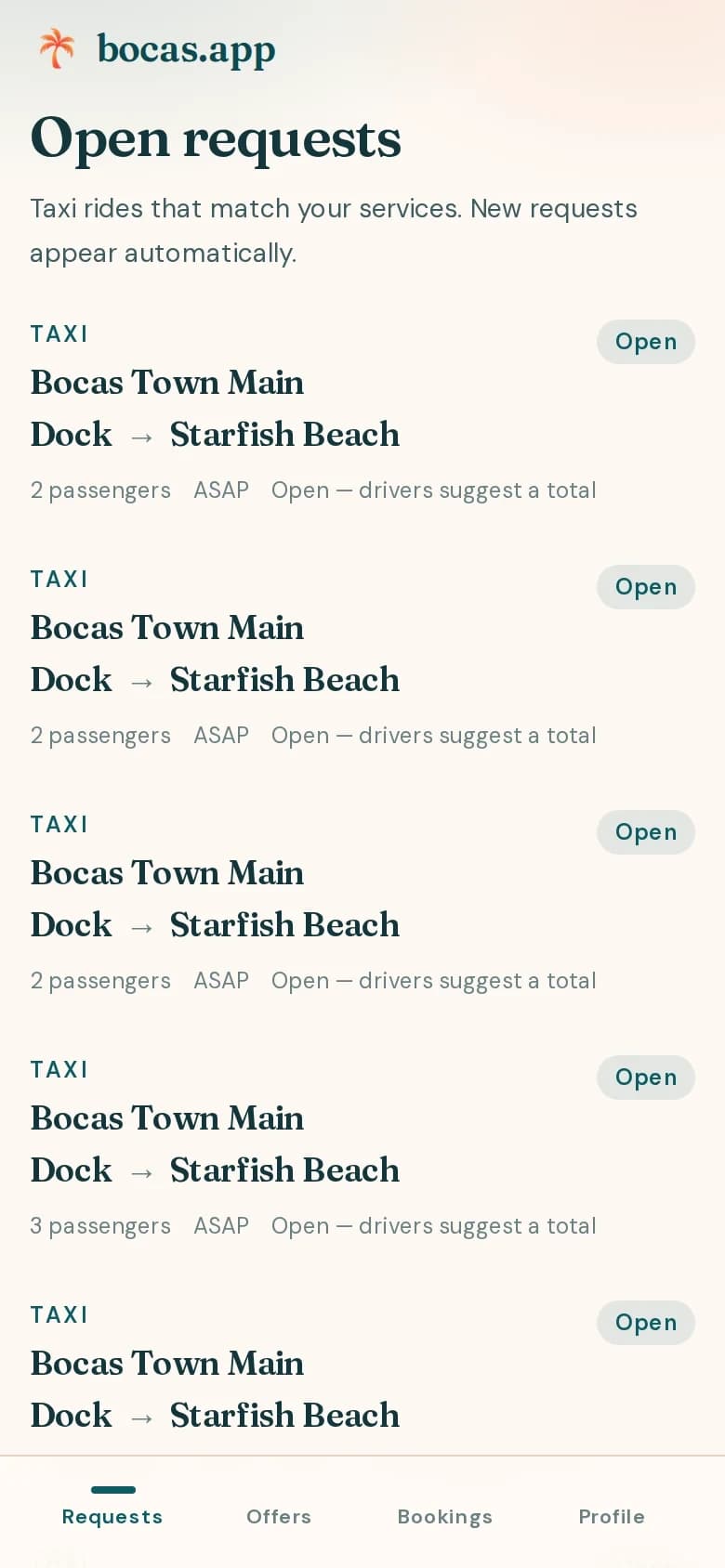 Driver open requests on a phone